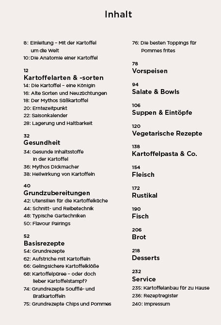 Kartoffel, das Inhaltsverzeichnis